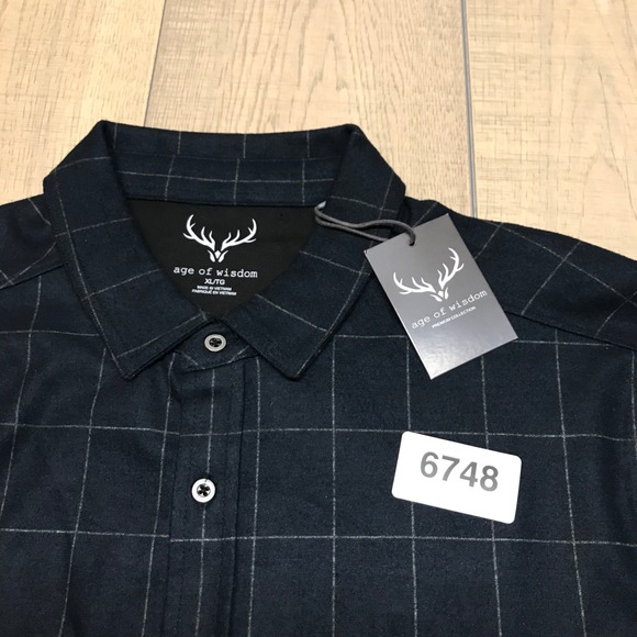 Age of Wisdom Flannel Shirt Mens Size XL Blue Windowpane Plaid Button Up Stretch - Picture 9 of 9